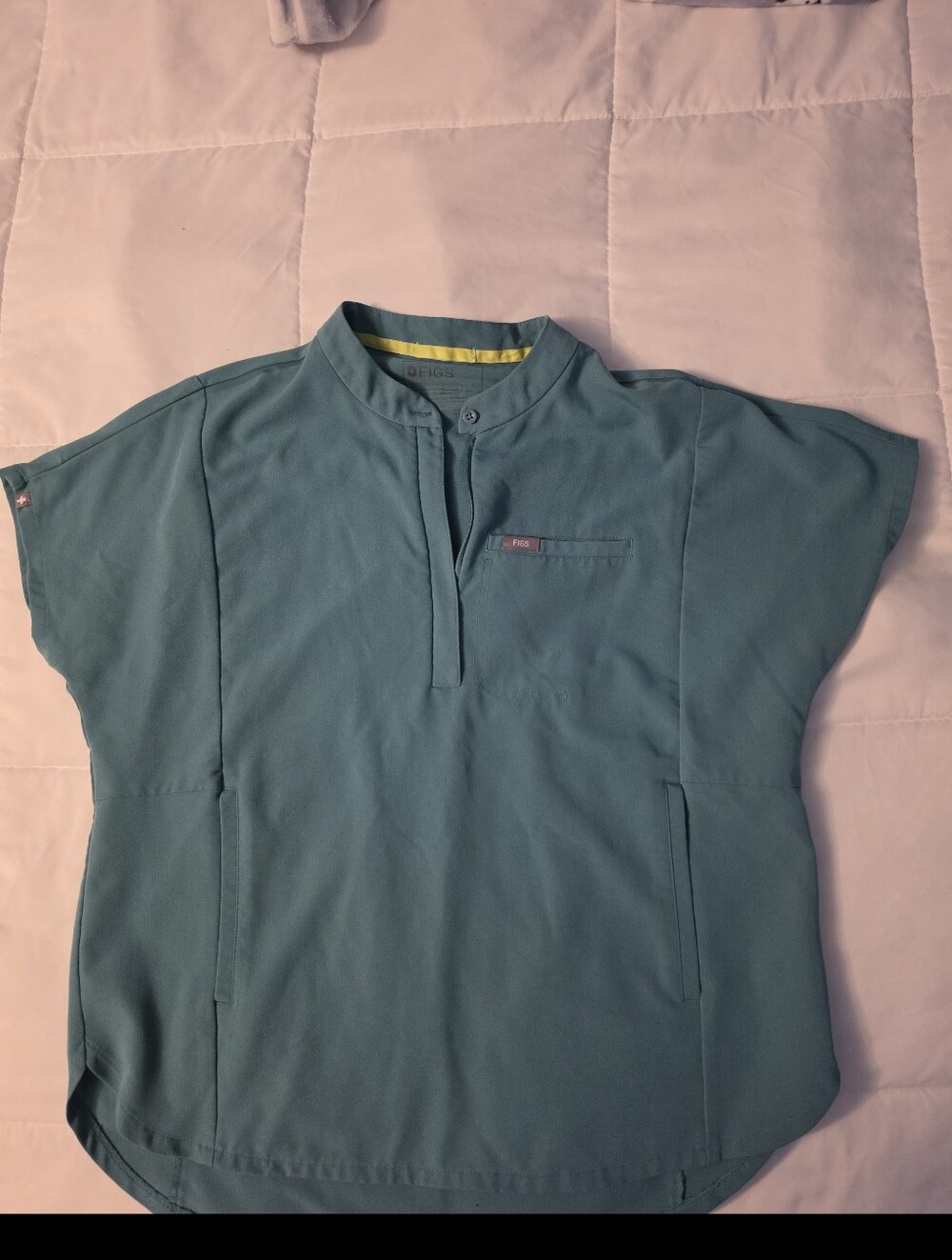 Figs Teal Short-Sleeve Mandarin Collar Scrub Top